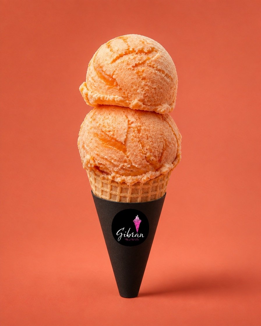 Cono de helado sin lácteos de papaya, avena y miel de Helados Gibran