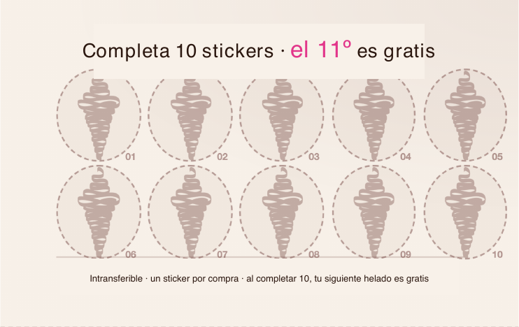 Reverso de la tarjeta con diez espacios para stickers